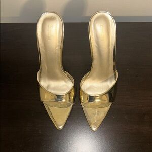 PLT Gold Mirrored Point Toe High Stiletto Heeled Mules